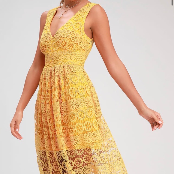 Hannon Mustard Yellow Lace Sleeveless Dress - Picture 7 of 7